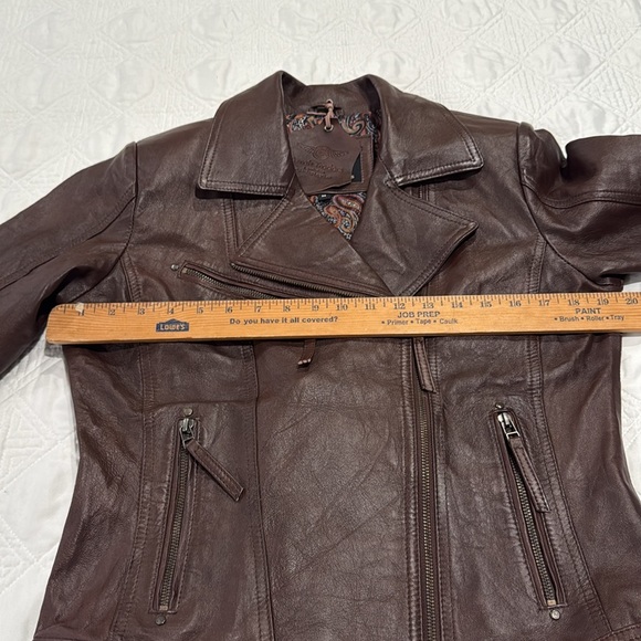 Lambskin woman Brown Leather Moto Jacket size M - Picture 6 of 16